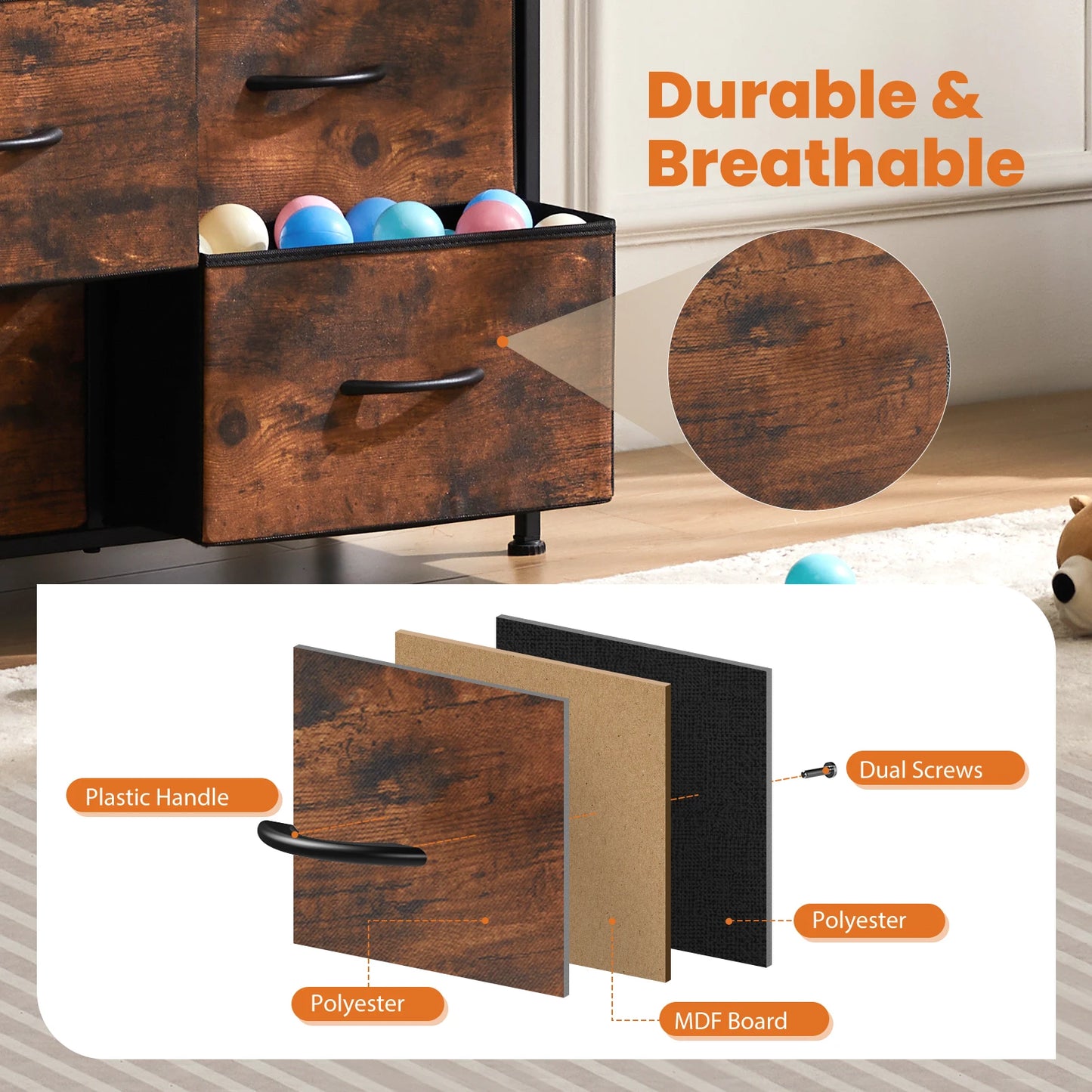 JHK Fabric Storage Dresser With Nine Drawers Bedroom