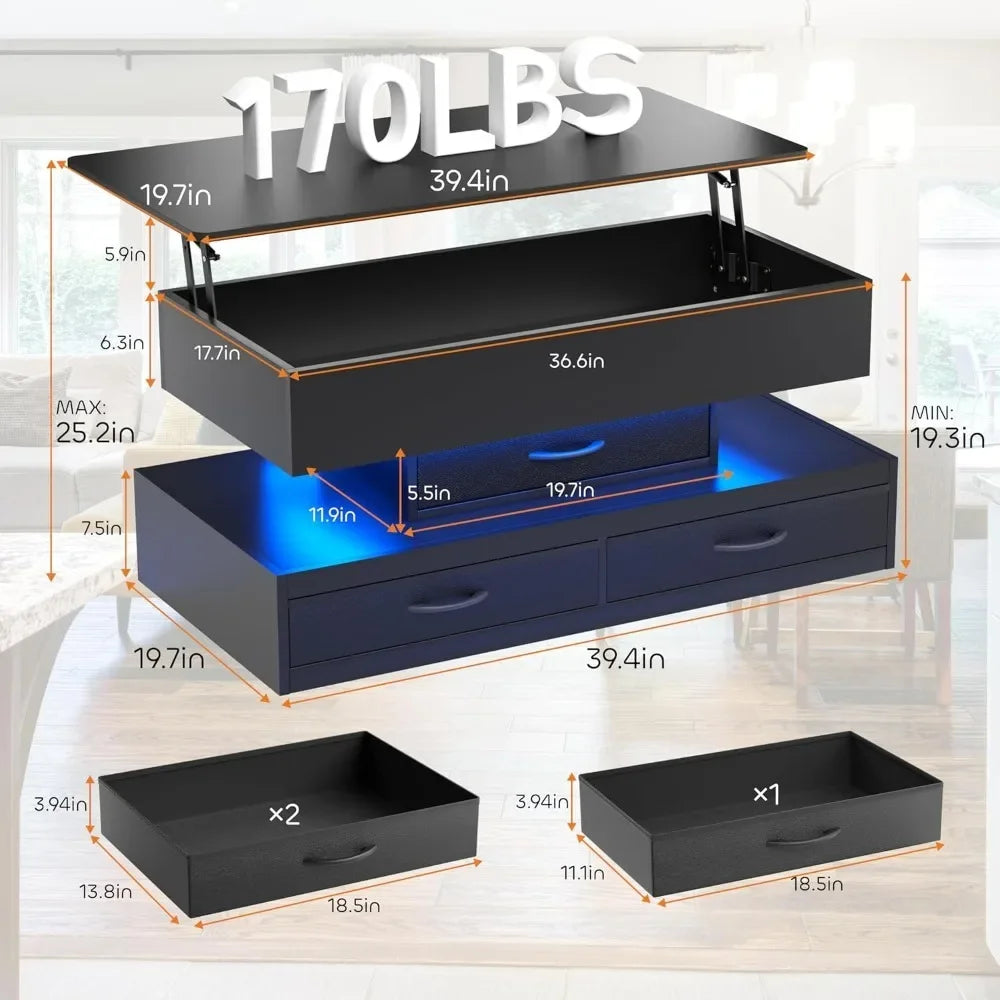 HUANZHUANG Lift Top Coffee Table With Storage Drawers