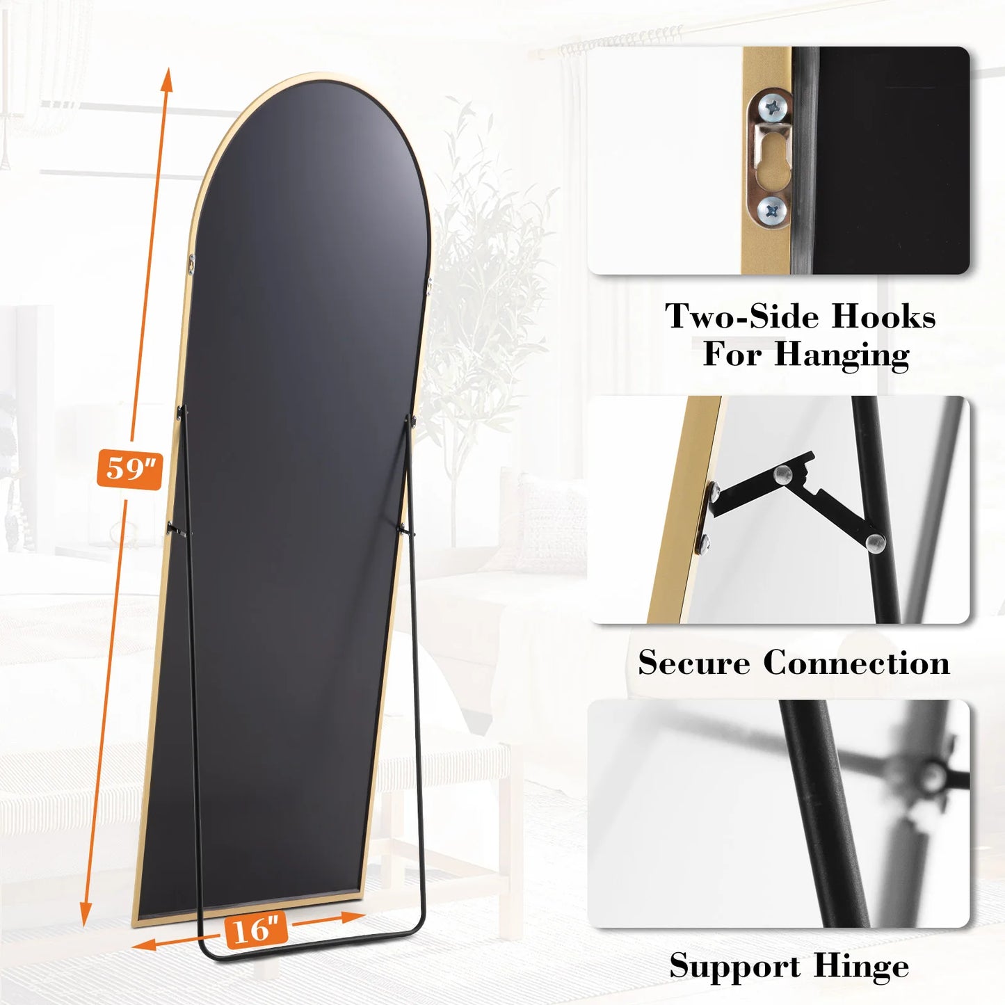 JHK Arched Right Angle Mirror With Sturdy Aluminum Frame