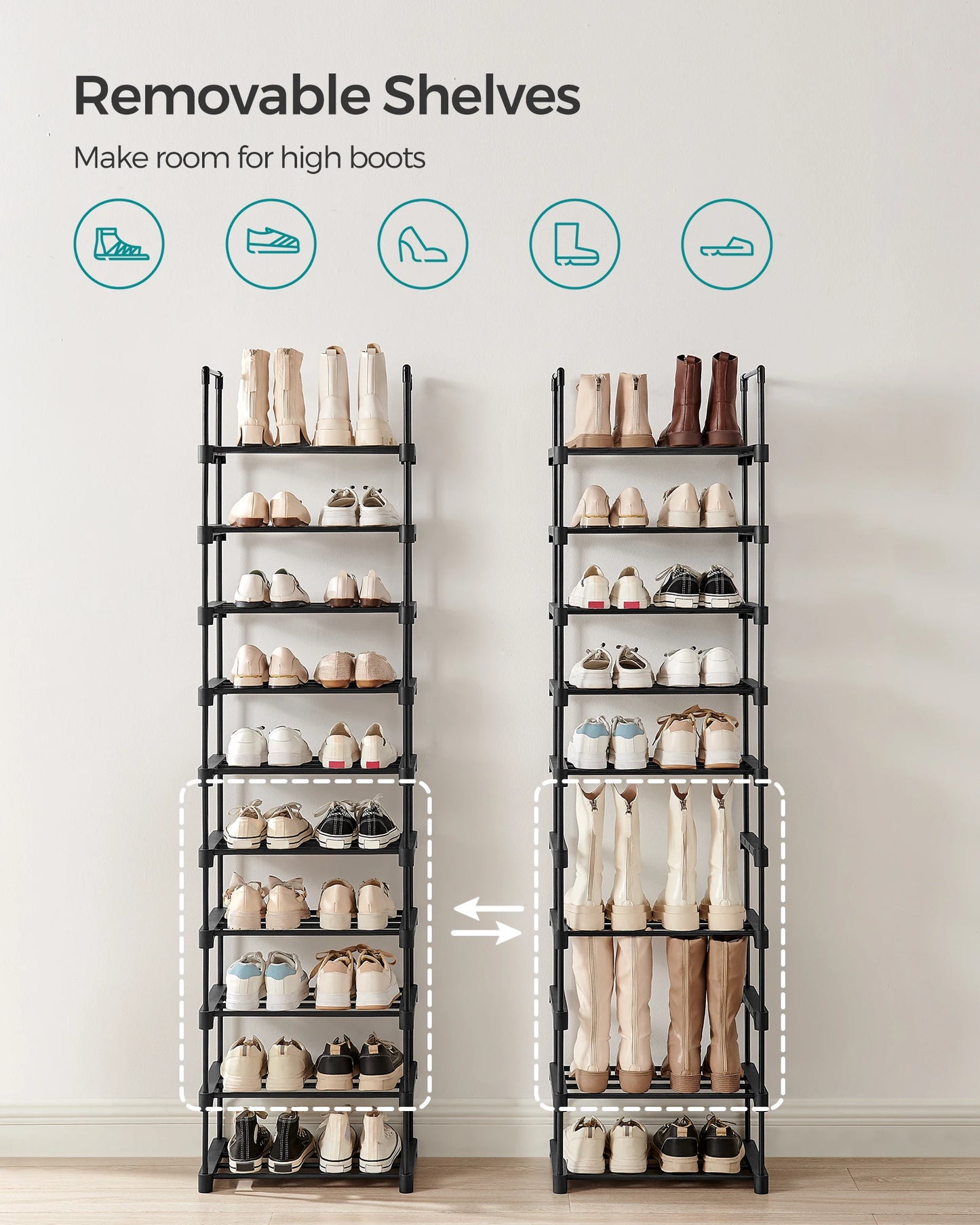 Songmics 10 Tier Shoe Rack Organizer Metal Storage Shelf
