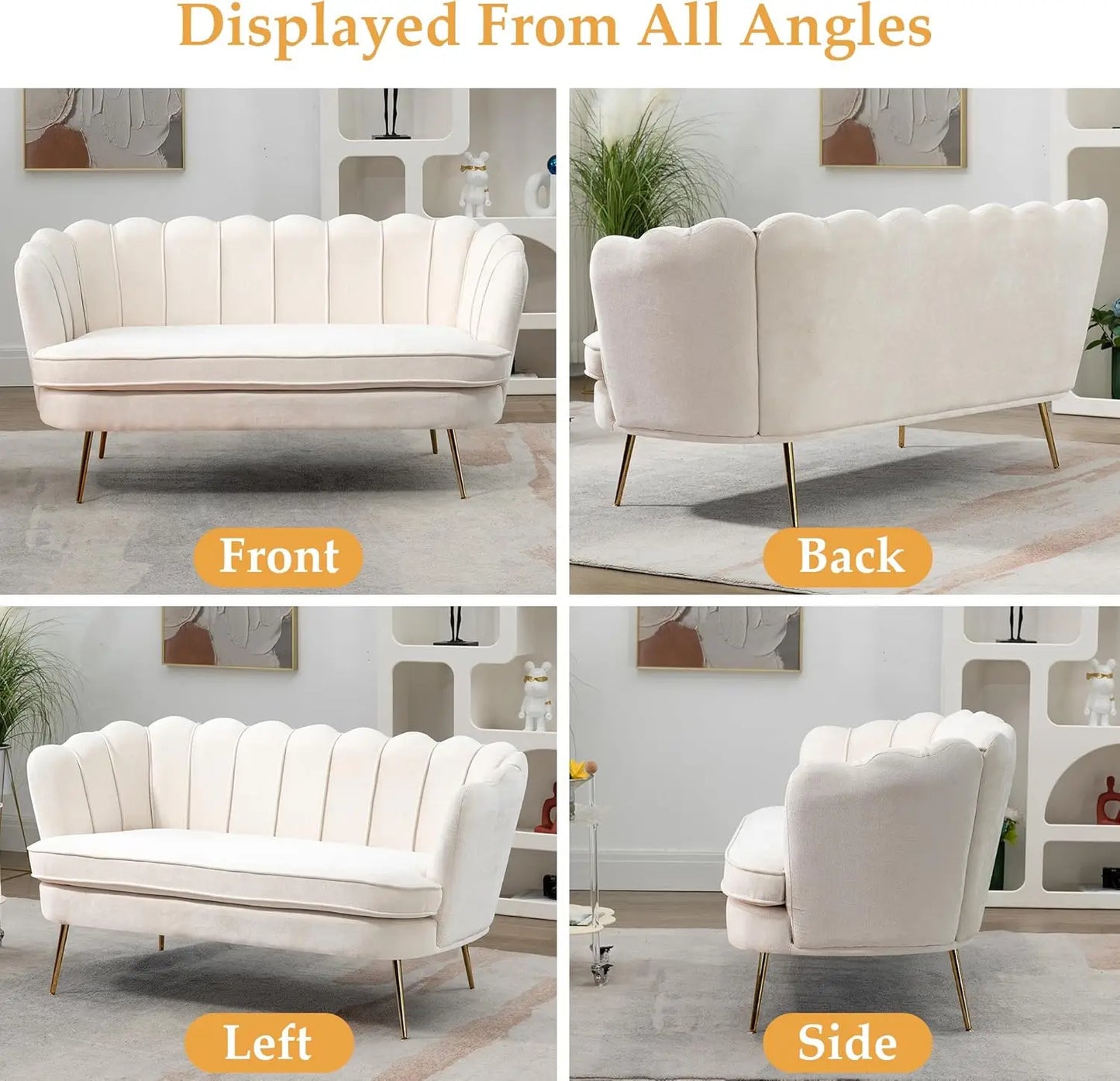 XMSJ Modern Chenille Loveseat Sofa Flower Back Gold Legs