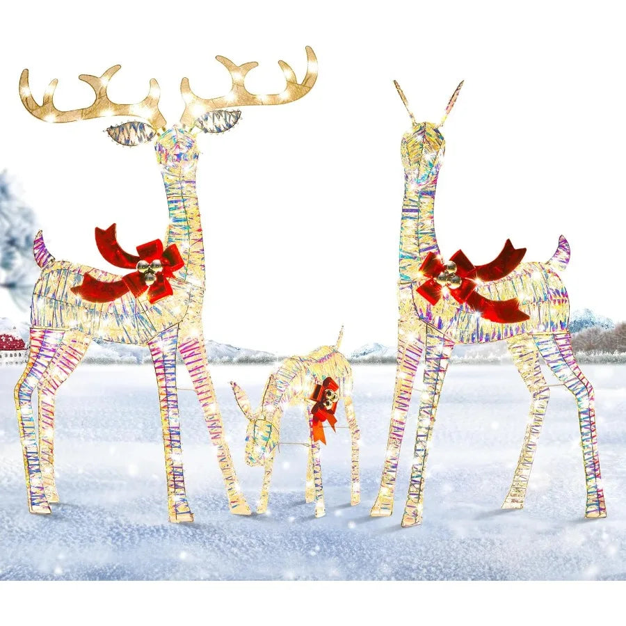 Reindeer Christmas Decoration for Yard 3Piece Light Up Reindeer Family for Christmas Outdoor Decorations Yard Lighted Xmas Deer