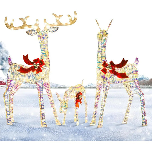 Reindeer Christmas Decoration for Yard 3Piece Light Up Reindeer Family for Christmas Outdoor Decorations Yard Lighted Xmas Deer
