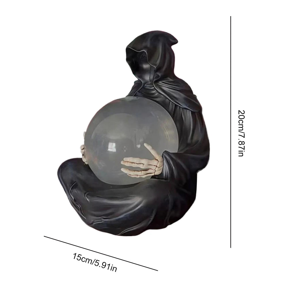 Grim Reaper Statue Reaper Sitting With Bat Crystal Ball
