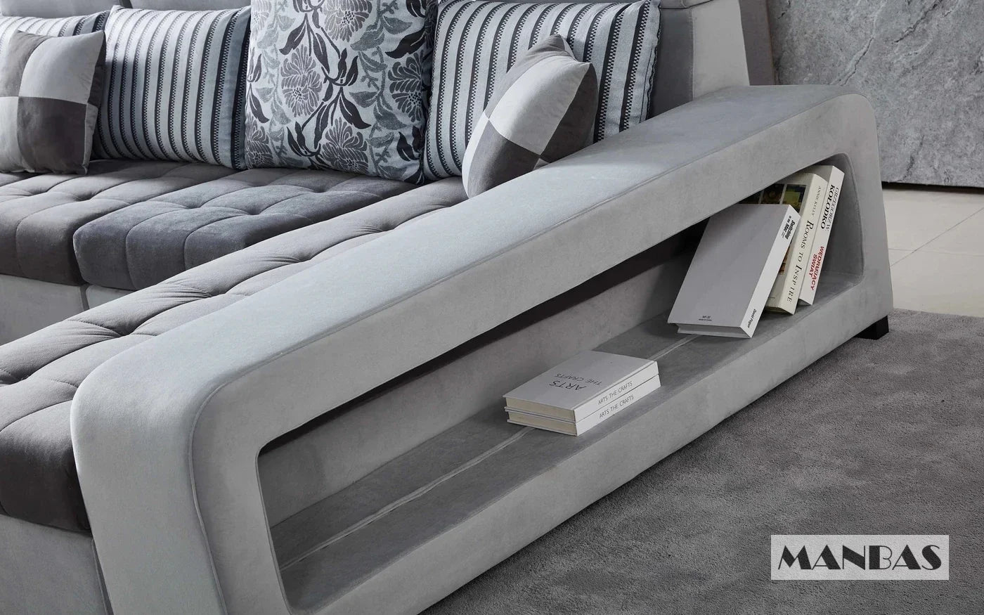 MINGDIBAO U Shaped Sectional Couch With Chaise Fabric Sofa