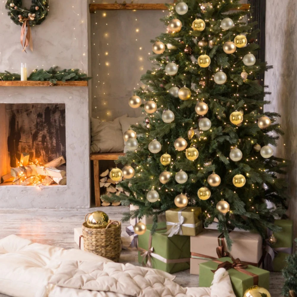 24pcs/set Christmas Ball Ornaments 4/6/8CM Xmas Tree Hanging Pendant Plastic Gold Red Ball for Wedding Home Party New Year Decor