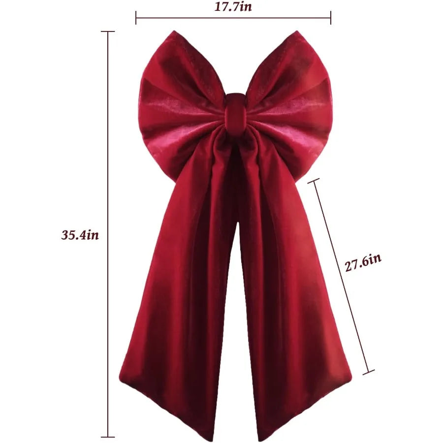 Large Red Velvet Christmas Tree Topper 36x18 Inches for Indoor Outdoor Use Burgundy Ribbon Gift Bows for Home Decor Wreaths Man