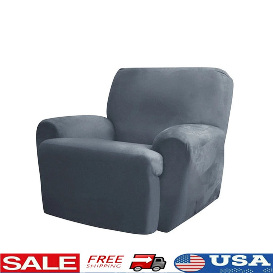 Stretch Plush Recliner Slipcover 4-Piece Durable Polyester Spandex Easy Install Machine Washable Chair Protector Furniture Cover