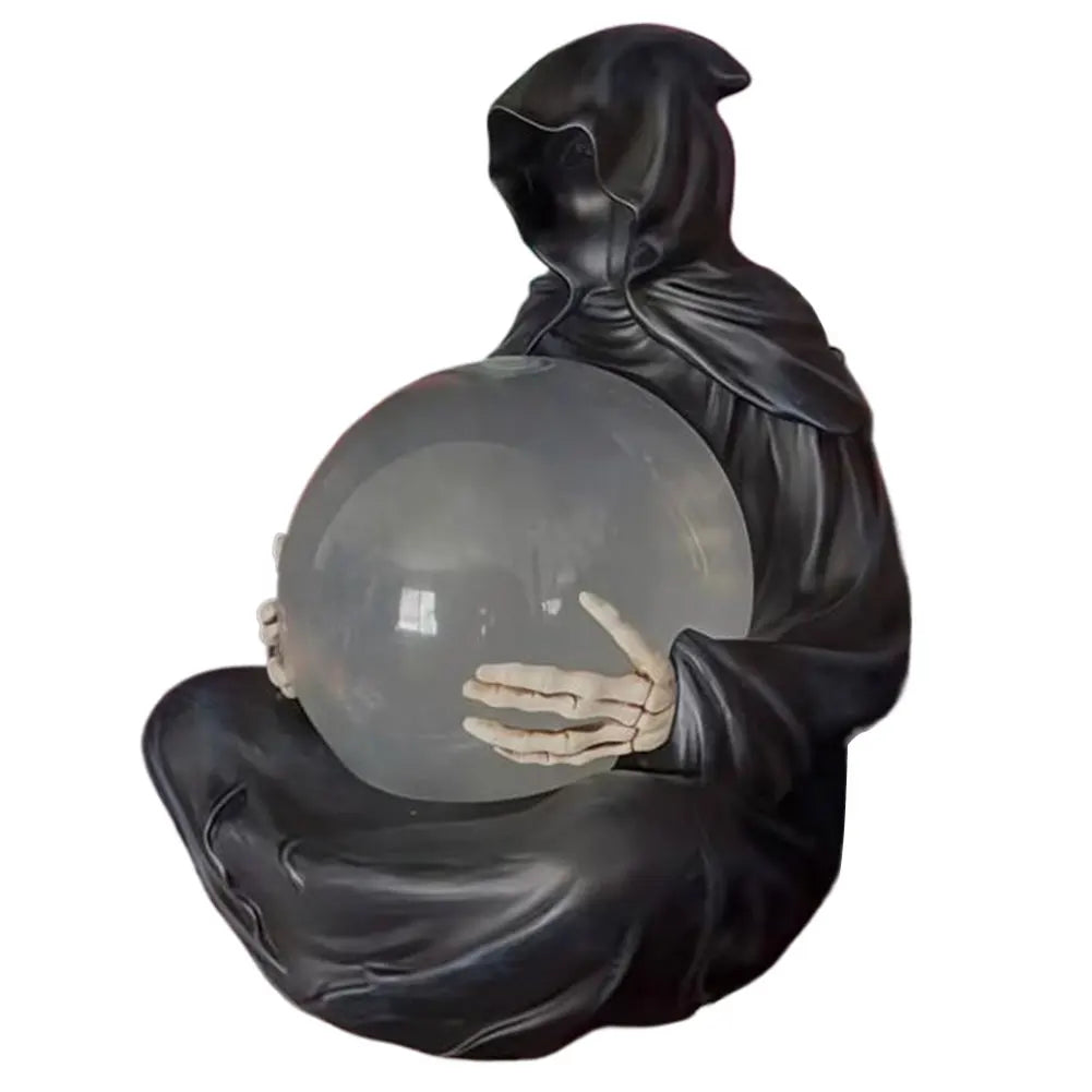 Grim Reaper Statue Reaper Sitting With Bat Crystal Ball