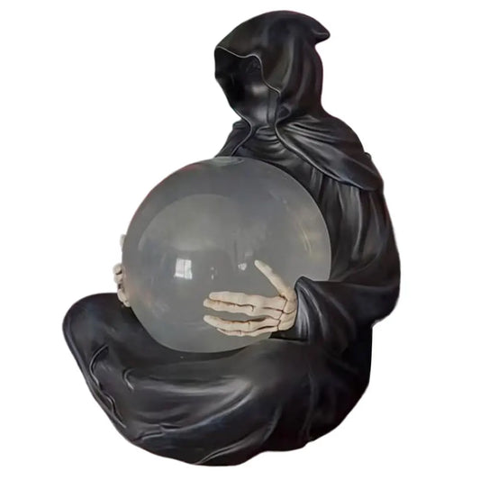 Grim Reaper Statue Reaper Sitting With Bat Crystal Ball