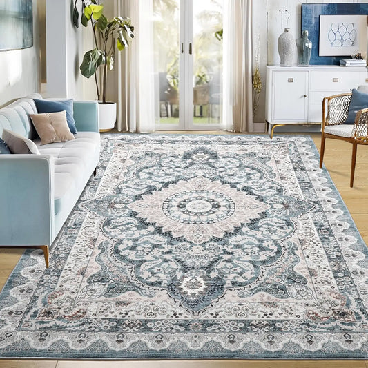 Noahas Machine Washable Tibetan Area Rug Non Slip Low Pile