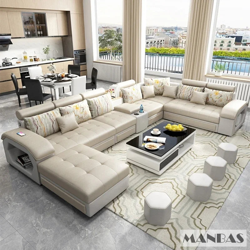 Linlamlim Fabric Sofa Set With USB And Stools U Shaped