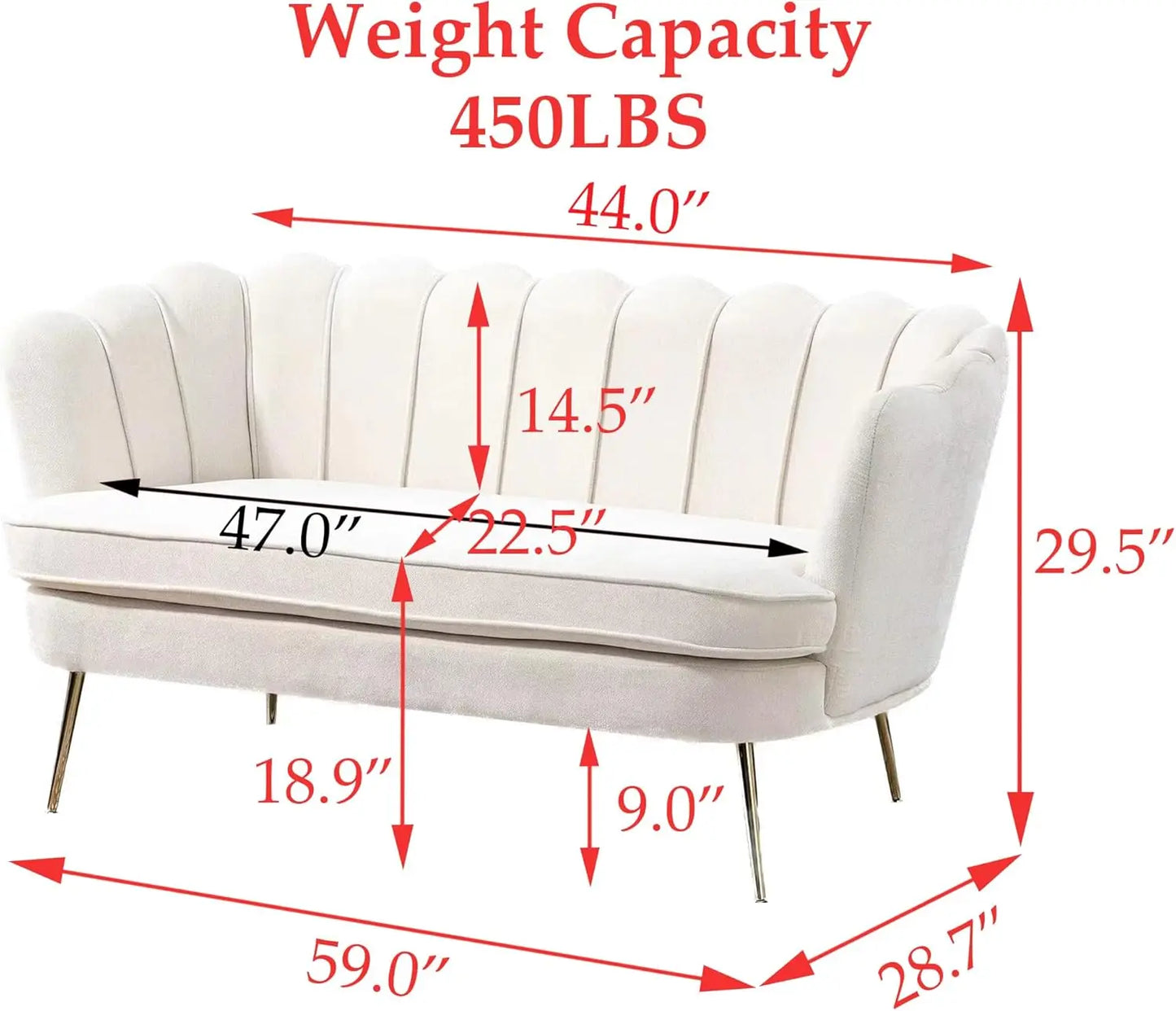 XMSJ Modern Chenille Loveseat Sofa Flower Back Gold Legs