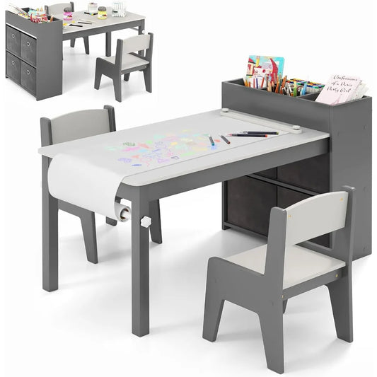 DAFIFY Kids Table and Chairs 3 in 1 Wooden Art Table Set