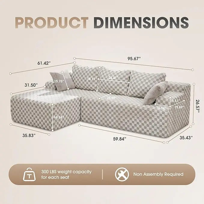 HUANZHUANG Modular L Shaped 3 Seat Sectional Sofa Memory Foam