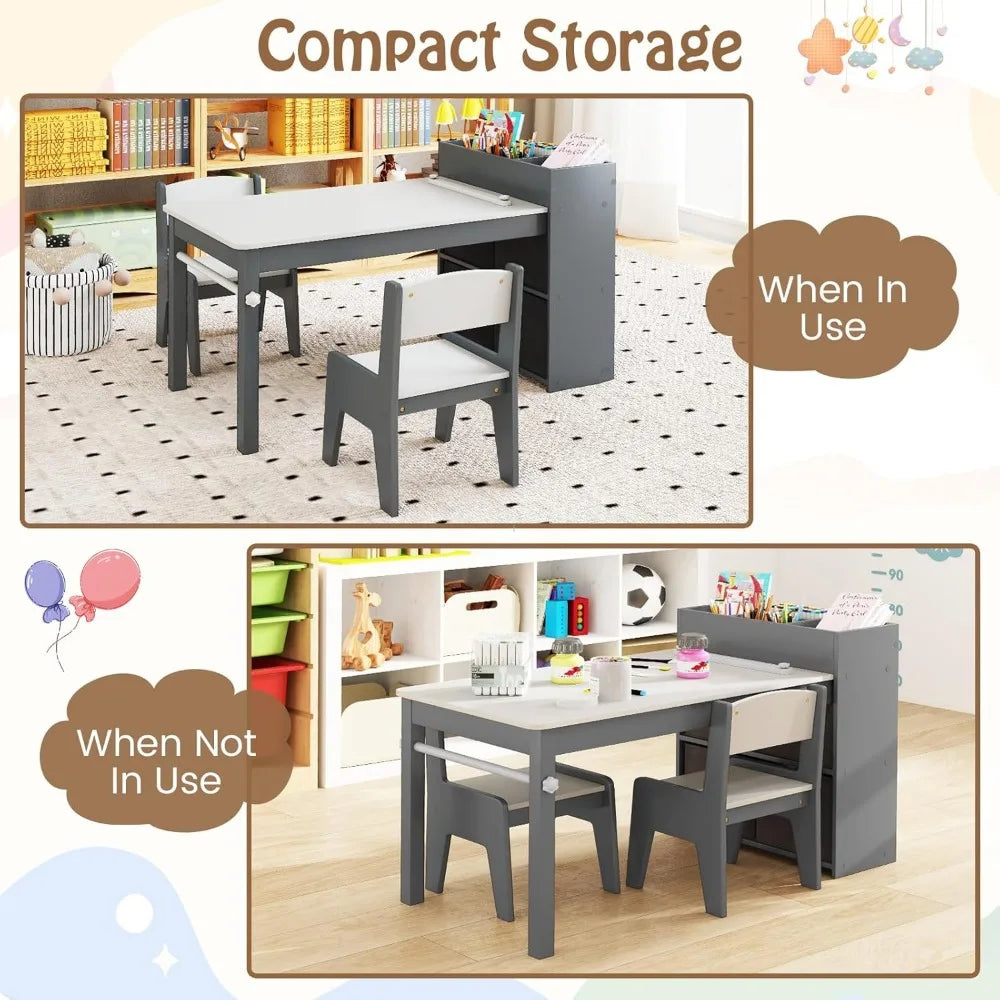 DAFIFY Kids Table and Chairs 3 in 1 Wooden Art Table Set
