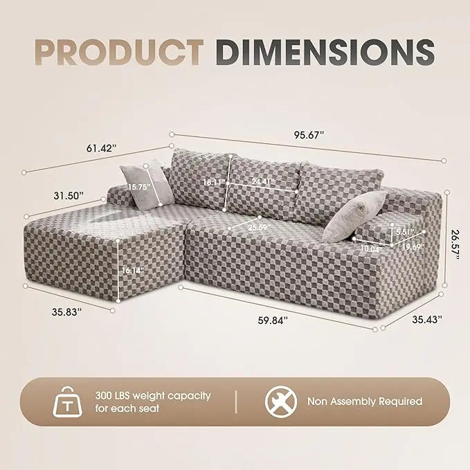 HUANZHUANG Modular L Shaped 3 Seat Sectional Sofa Memory Foam