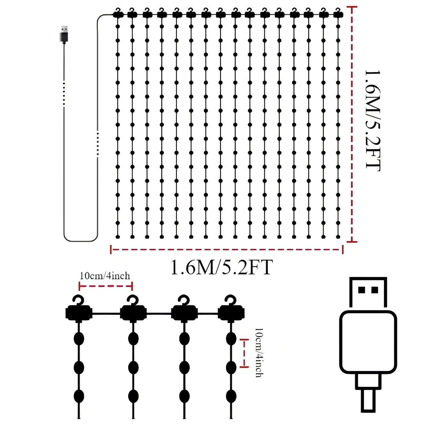 Smart LED RGB Curtain Lights USB App Control String  Music Sync DIY Pattern and Text Programmable Fairy Lights for Christmas