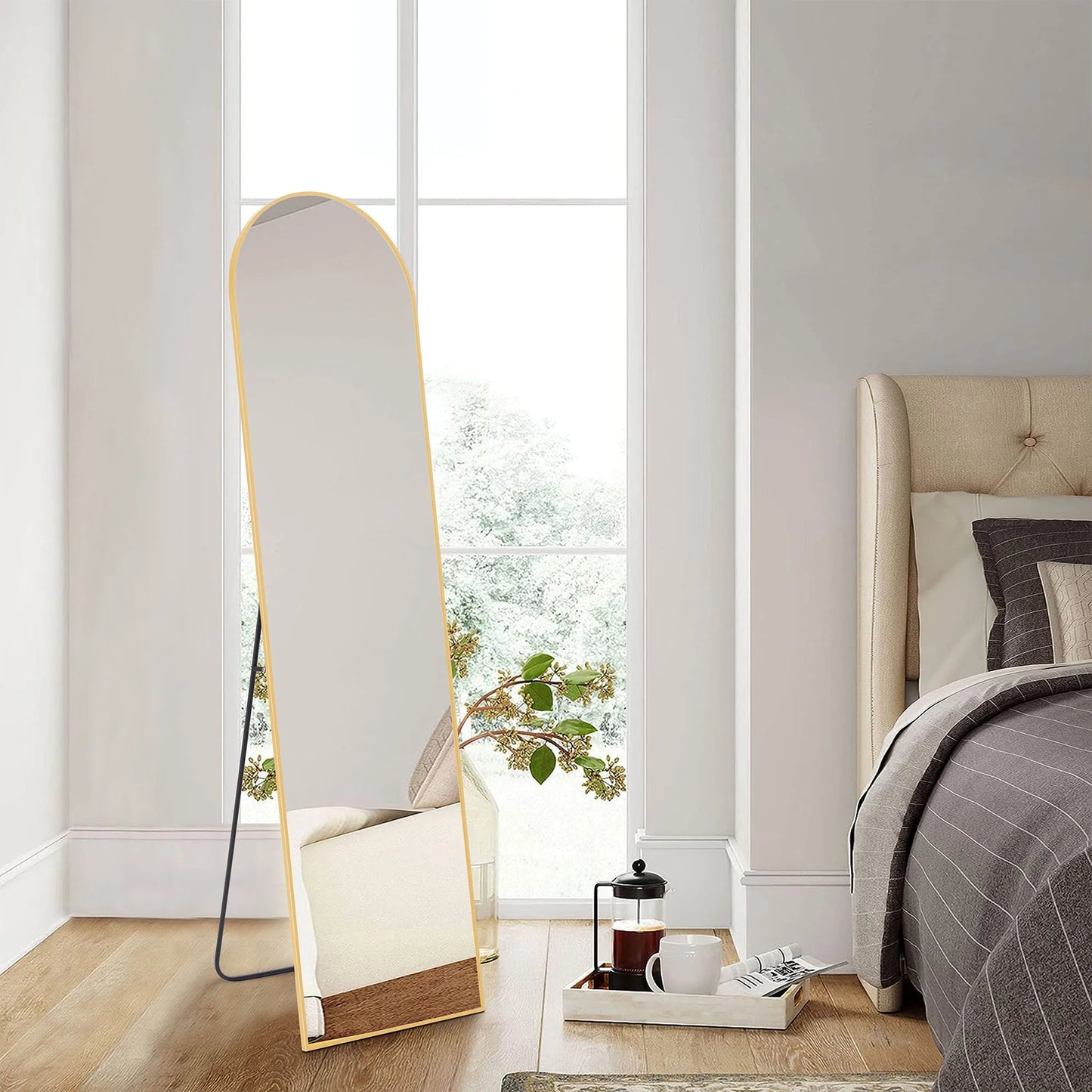 JHK Arched Right Angle Mirror With Sturdy Aluminum Frame