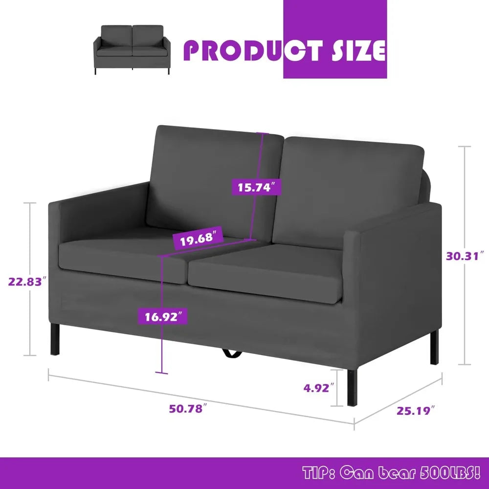 YANYING Linen Fabric Modern Loveseat Sofa With Iron Legs