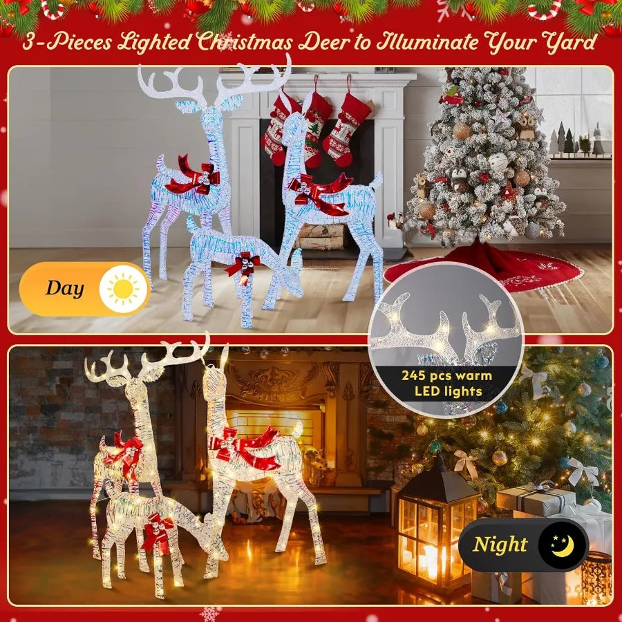 Reindeer Christmas Decoration for Yard 3Piece Light Up Reindeer Family for Christmas Outdoor Decorations Yard Lighted Xmas Deer