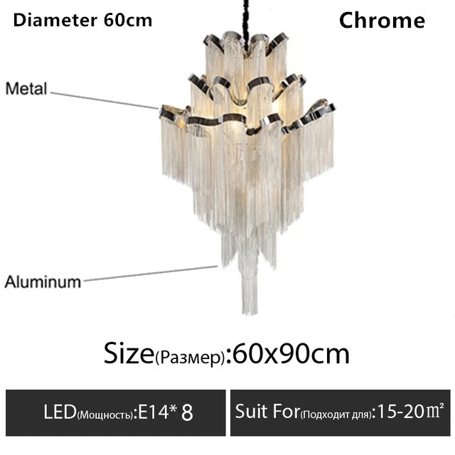 Italy Designer Stream Tassel Chandelier Aluminum Chain