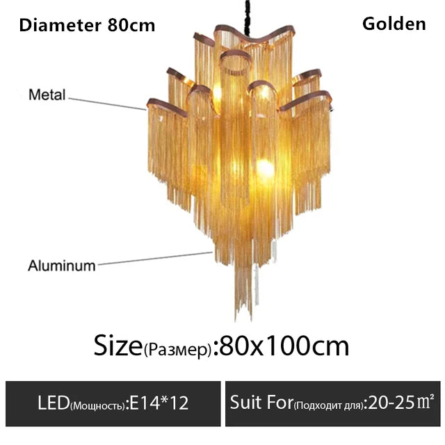 Italy Designer Stream Tassel Chandelier Aluminum Chain