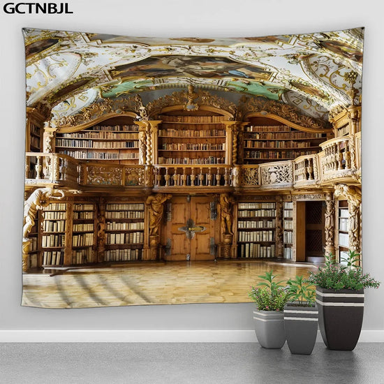 GCTNBJLCN Library Tapestry Wall Hanging Bookshelf Decor