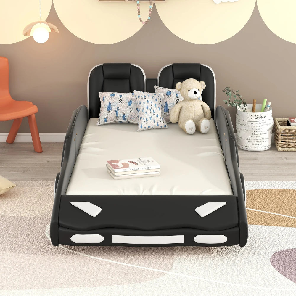 JUANLI Race Car Shaped Platform Bed With Wheels For Kids