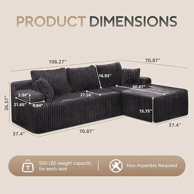 HUANZHUANG Modular L Shaped 3 Seat Sectional Sofa Memory Foam