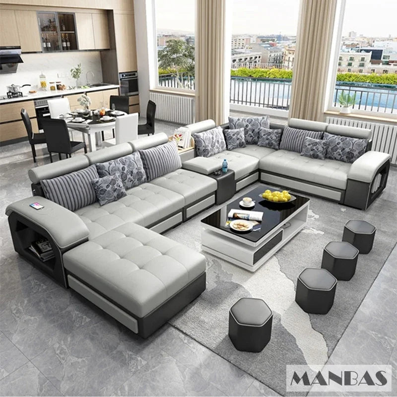 Linlamlim Fabric Sofa Set With USB And Stools U Shaped