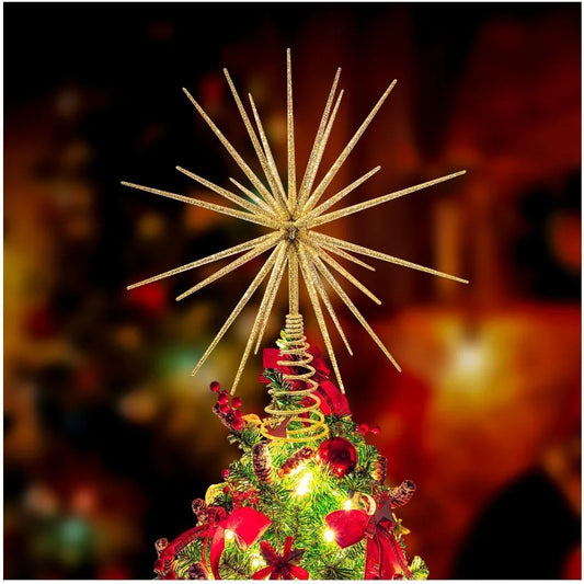 13.7 Inch Gold Christmas Tree Topper 3D Burst Gold Tree Topper Exploding Star Christmas Tree New Year Holiday Tree Decoration f