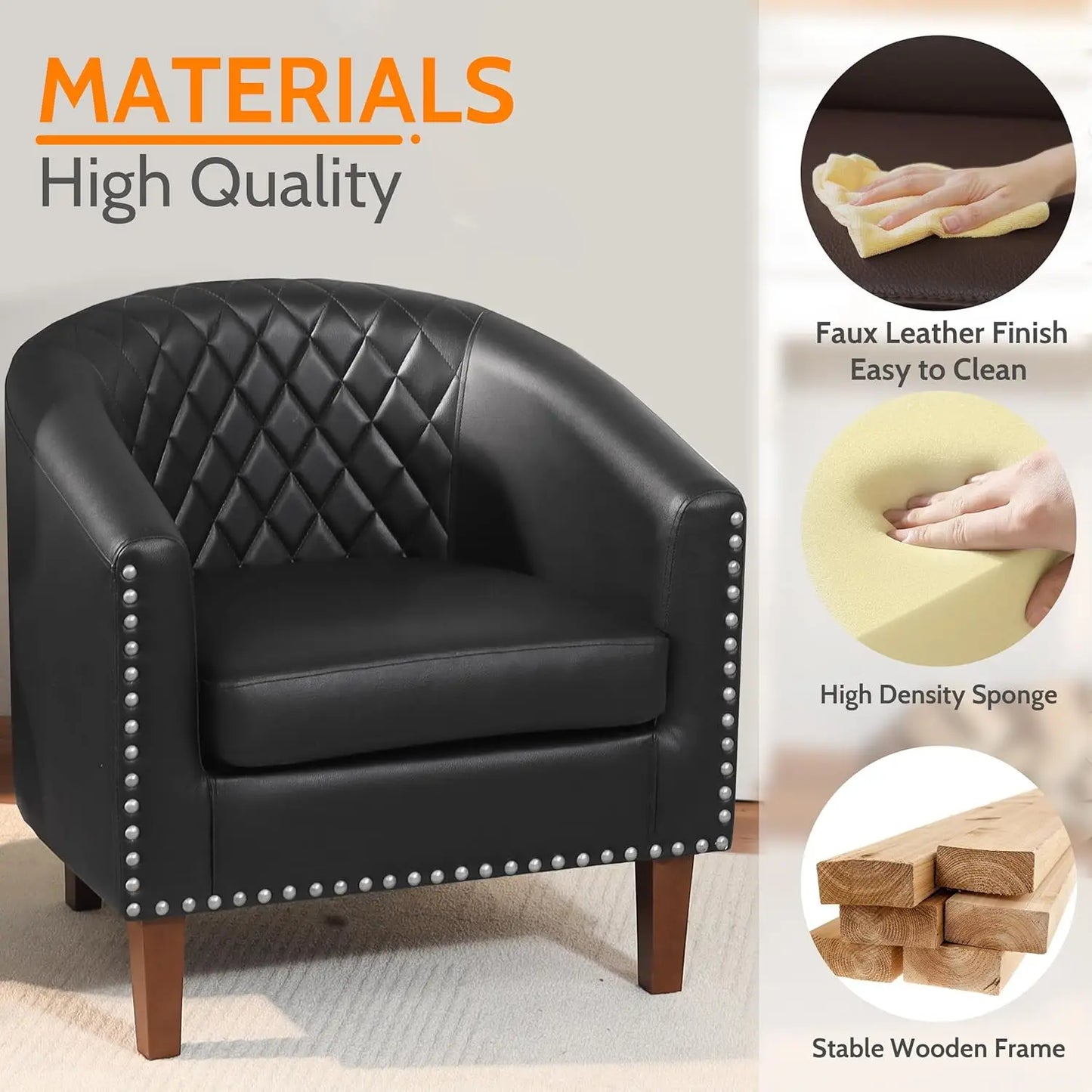 XMSJ Barrel Chair Set of 2 Faux Leather Club Chairs