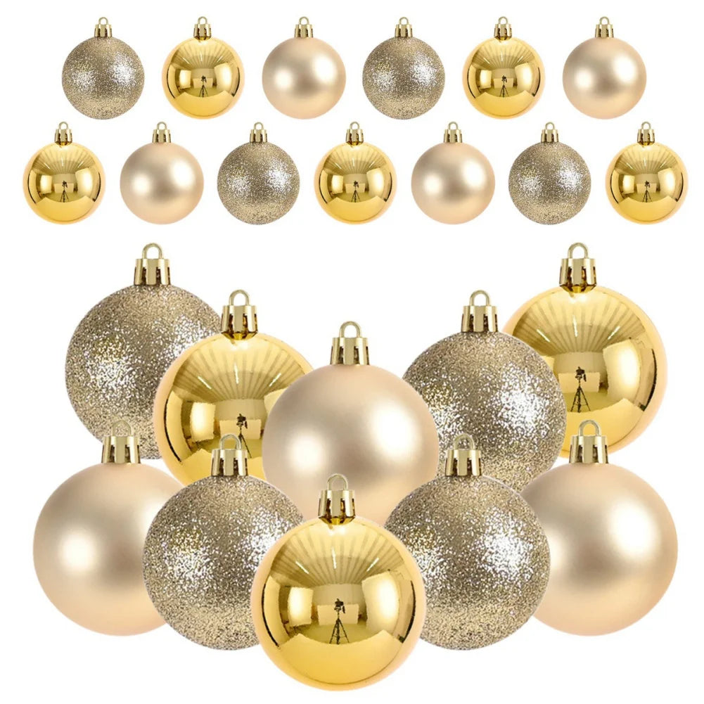 24pcs/set Christmas Ball Ornaments 4/6/8CM Xmas Tree Hanging Pendant Plastic Gold Red Ball for Wedding Home Party New Year Decor