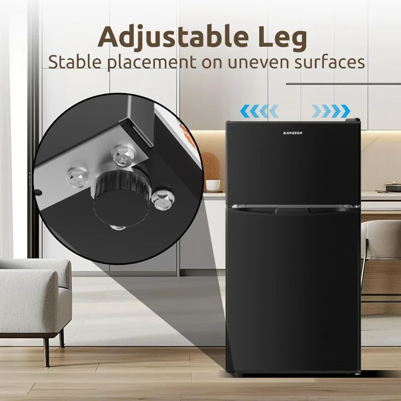 BANGSON Mini Fridge with Freezer, 2 Door Small Refrigerator with Freezer, Mini Fridge for Bedroom, 3.2 CU.FT, For Home, Office