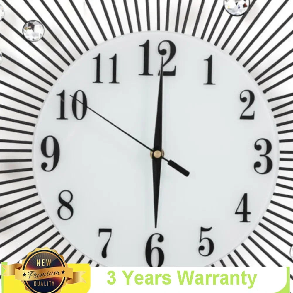 Display Sunburst Metal Wall Clock Modern Diamond Decor