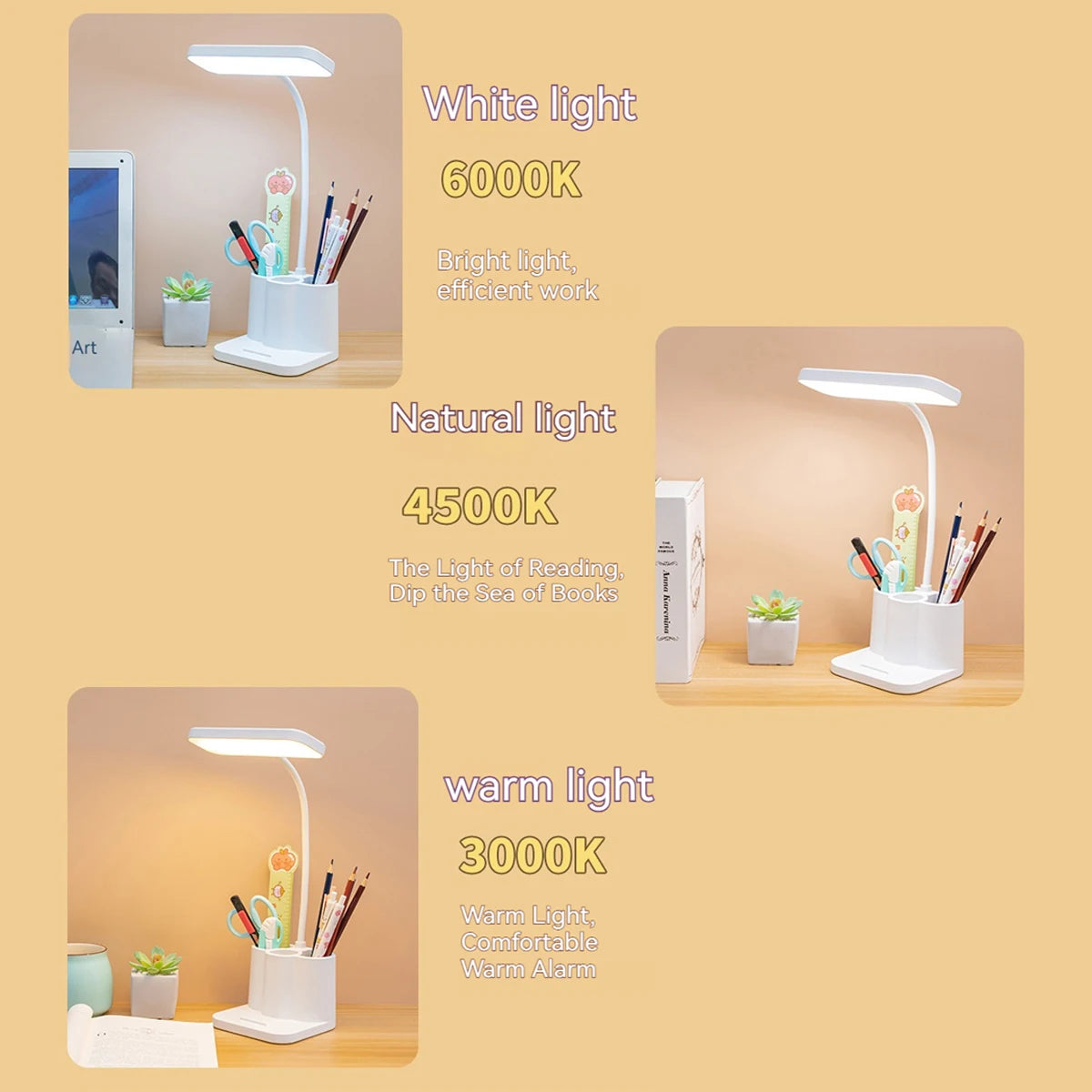 USB LED Table Lamp Eye Protection Three Lighting Modes