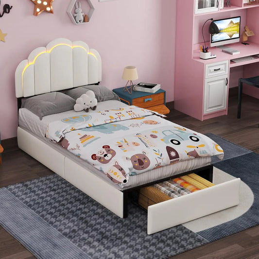 ANGDUO LED Bed Frame with Storage Drawers Petal Headboard