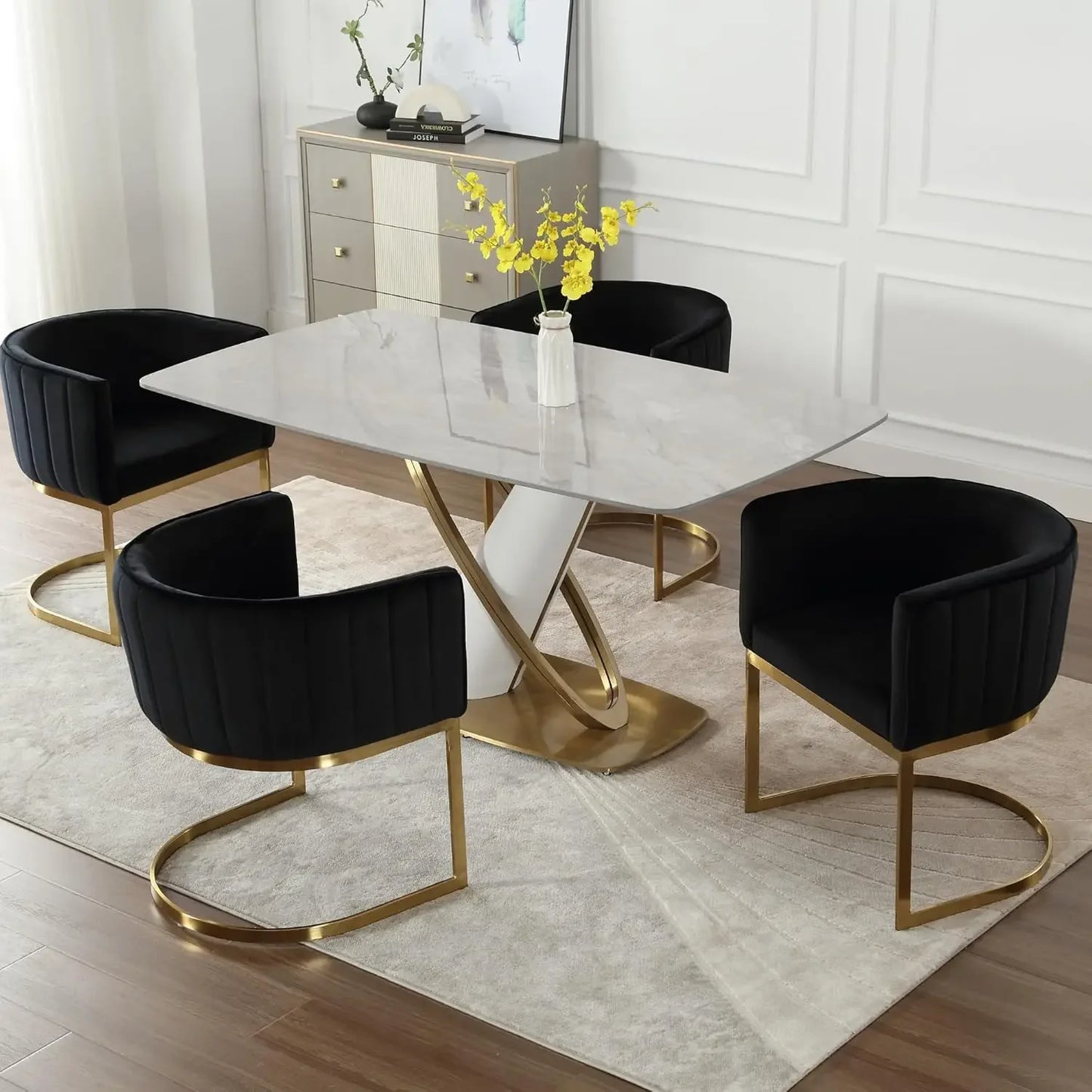 Folded Velvet Dining Chairs Set of 4 With Metal Frame