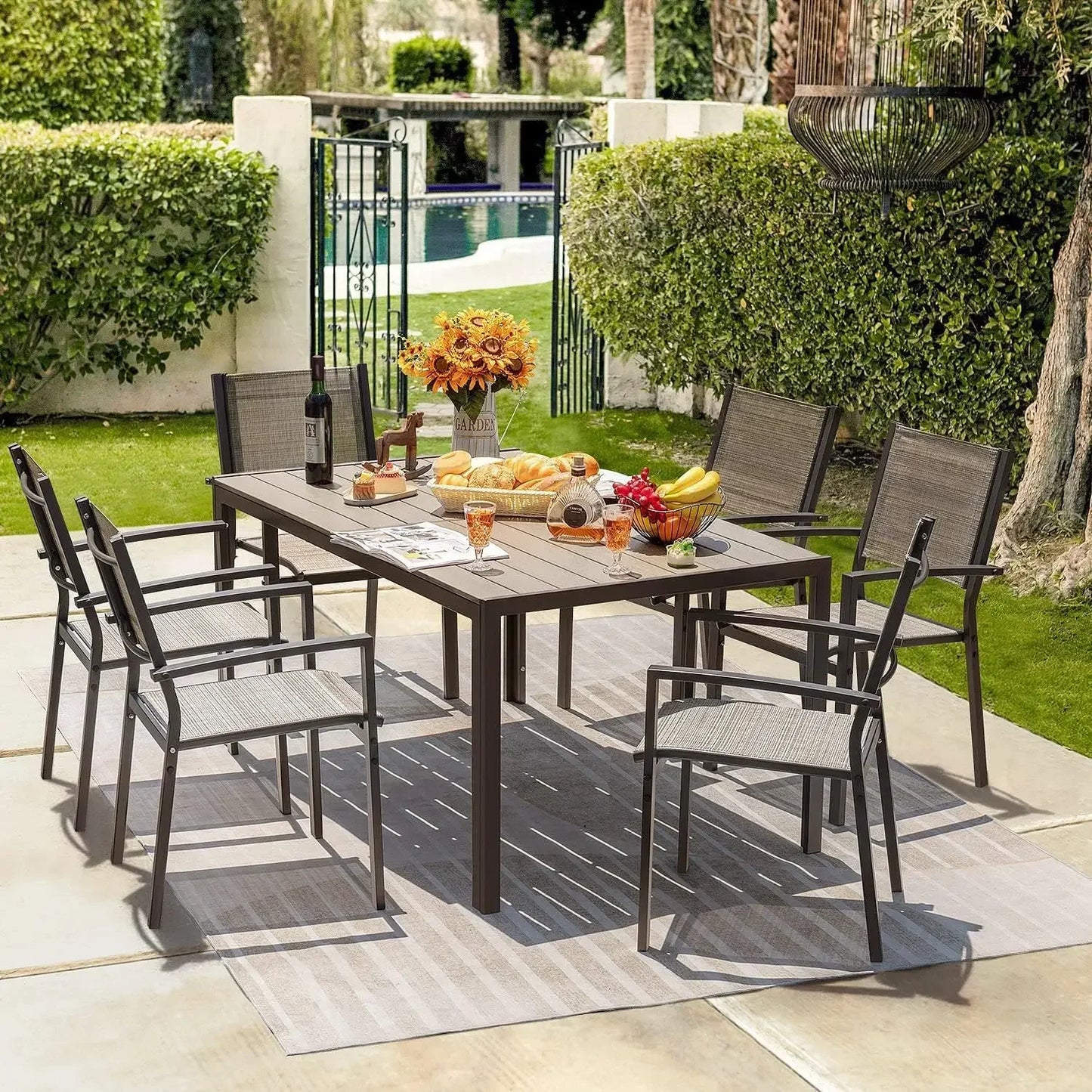XMSJ Patio Dining Set 7 Pieces Large Table And Chairs