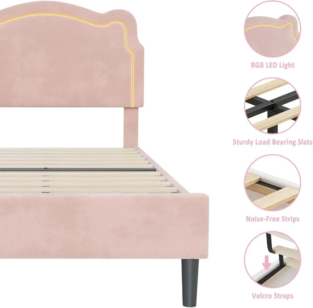 XMSJ Smart LED Bed Frame With Adjustable Bear Headboard