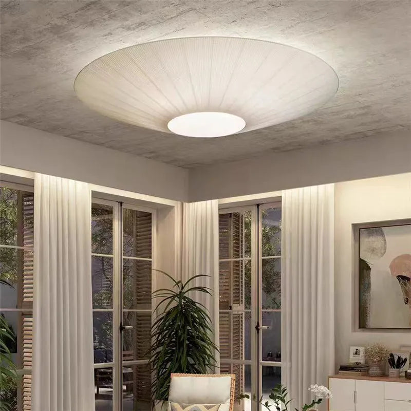Round Fabric Planted Ceiling Light For Foyer And Lobby