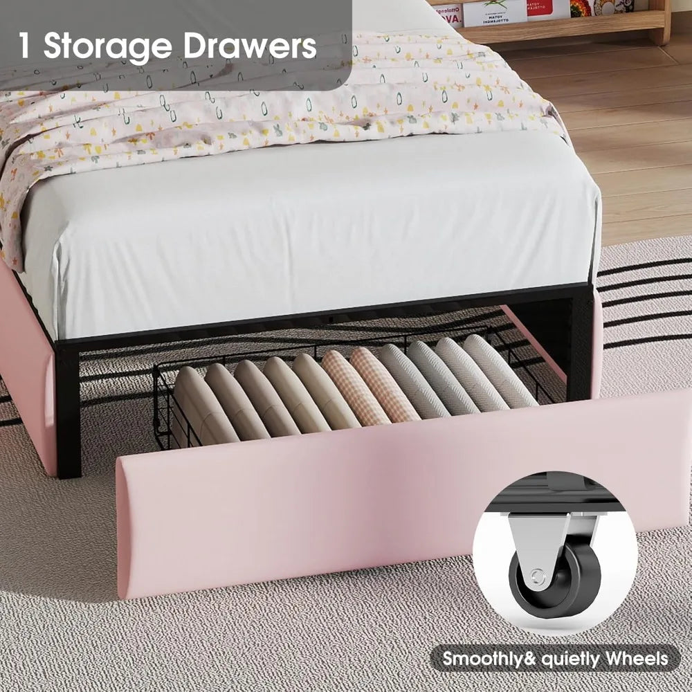 ANGDUO LED Bed Frame with Storage Drawers Petal Headboard
