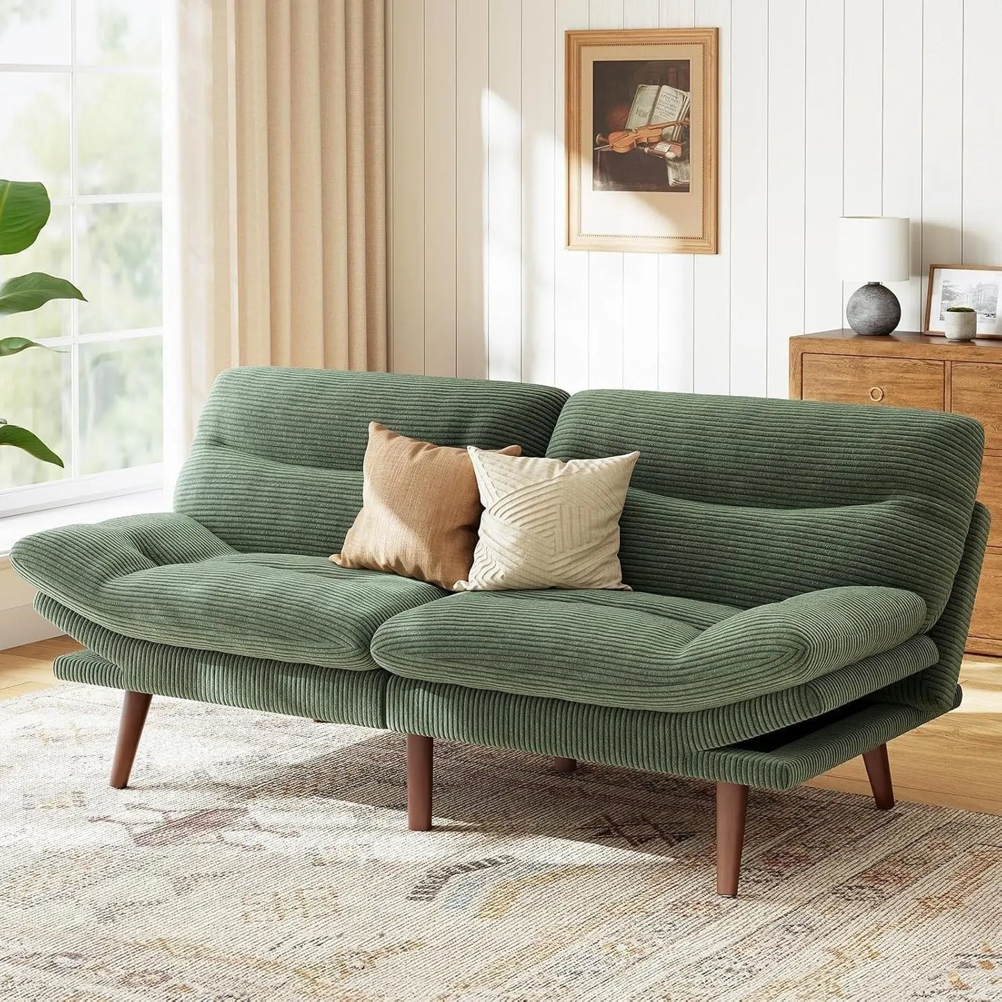 GUANGBAI Futon Sofa Bed With Adjustable Backrest Armrests