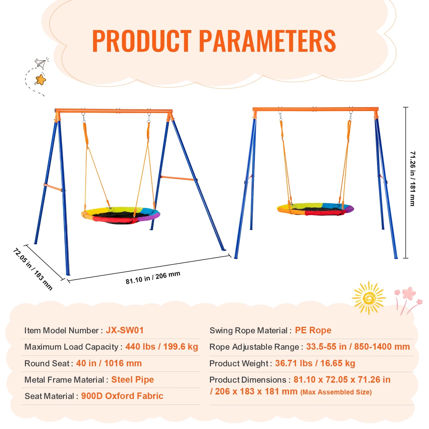 SucceBuy Swing Set 600 Lb Capacity With Saucer Seat