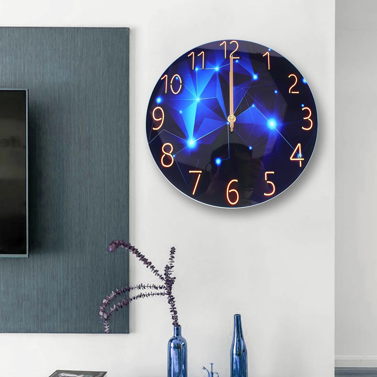 Hign-concerned Diamond Round Wall Clock Modern Silent Decor