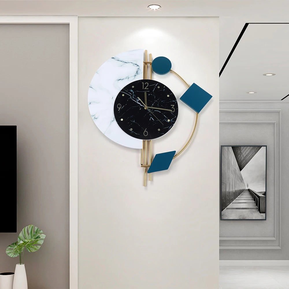 Combination Silent Marble Quartz Wall Clock for Living Room