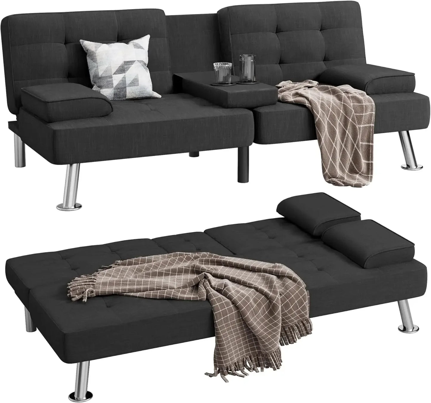 XMSJ Modern Linen Upholstered Convertible Futon Sofa Bed