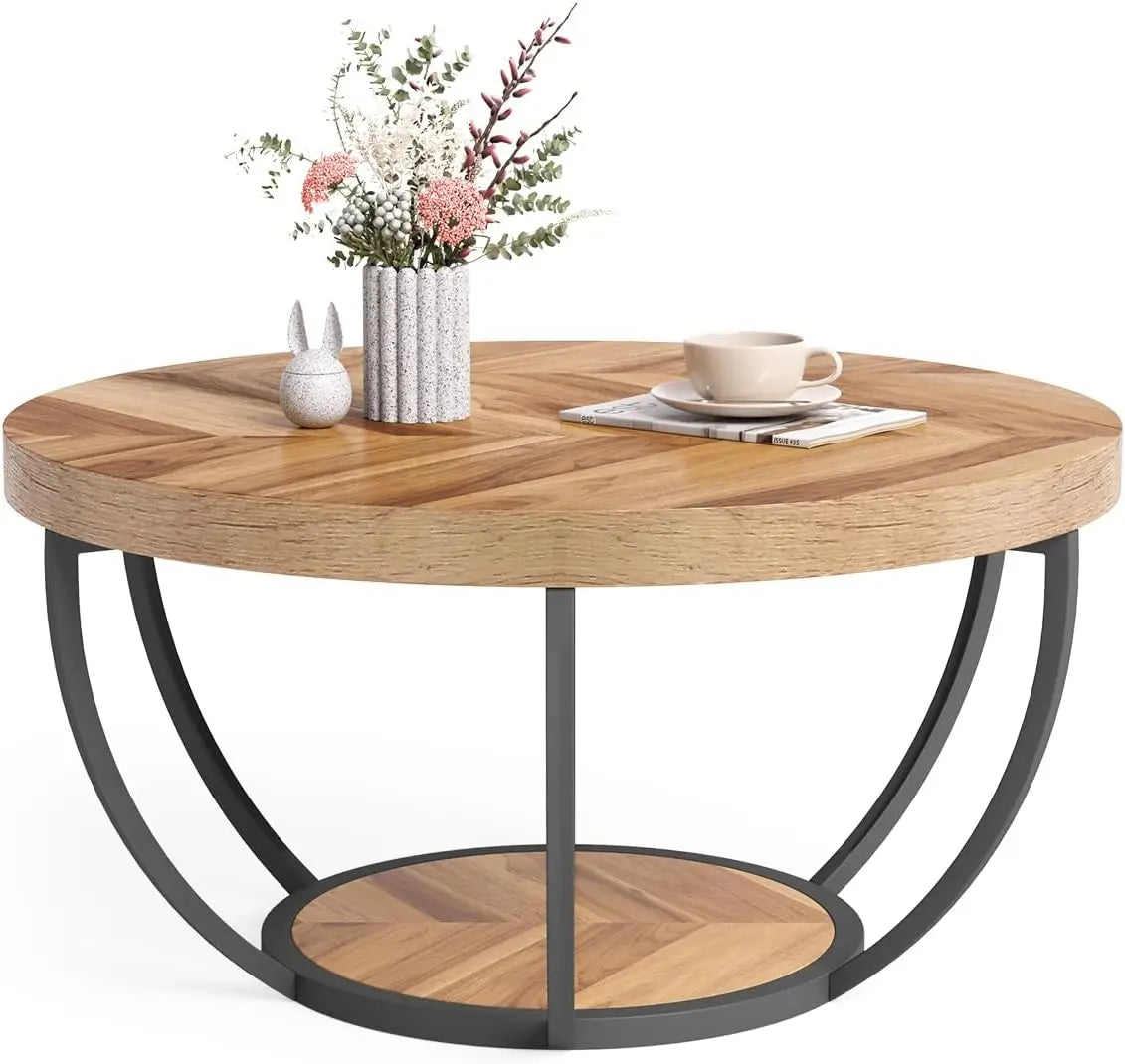 Little Tree Marble Circle Coffee Table With Gold Metal Legs