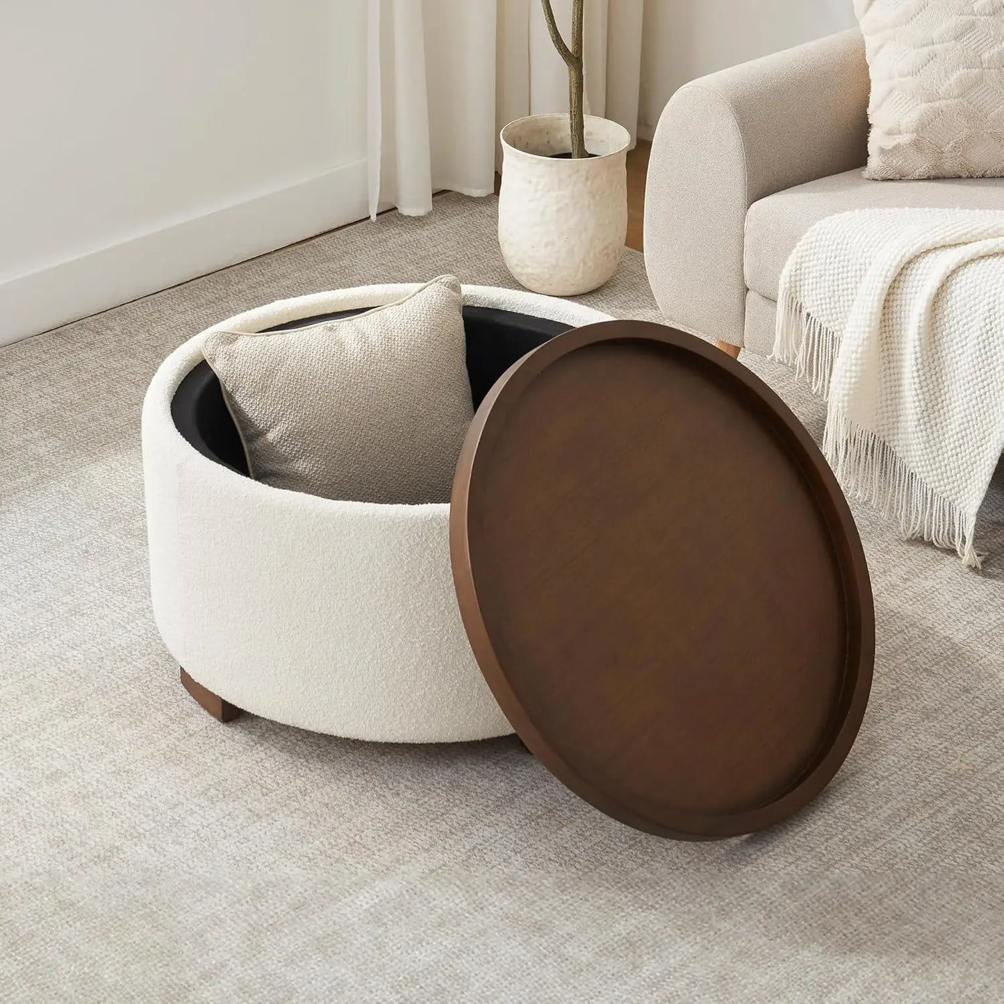 XMSJHignconcerned Boucle Ottoman With Lift Off Lid Cover